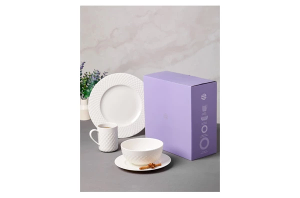 Сервиз чайно-столовый Decor de table Капля на 1 персону 4 предмета, рельеф, фарфор, белый
