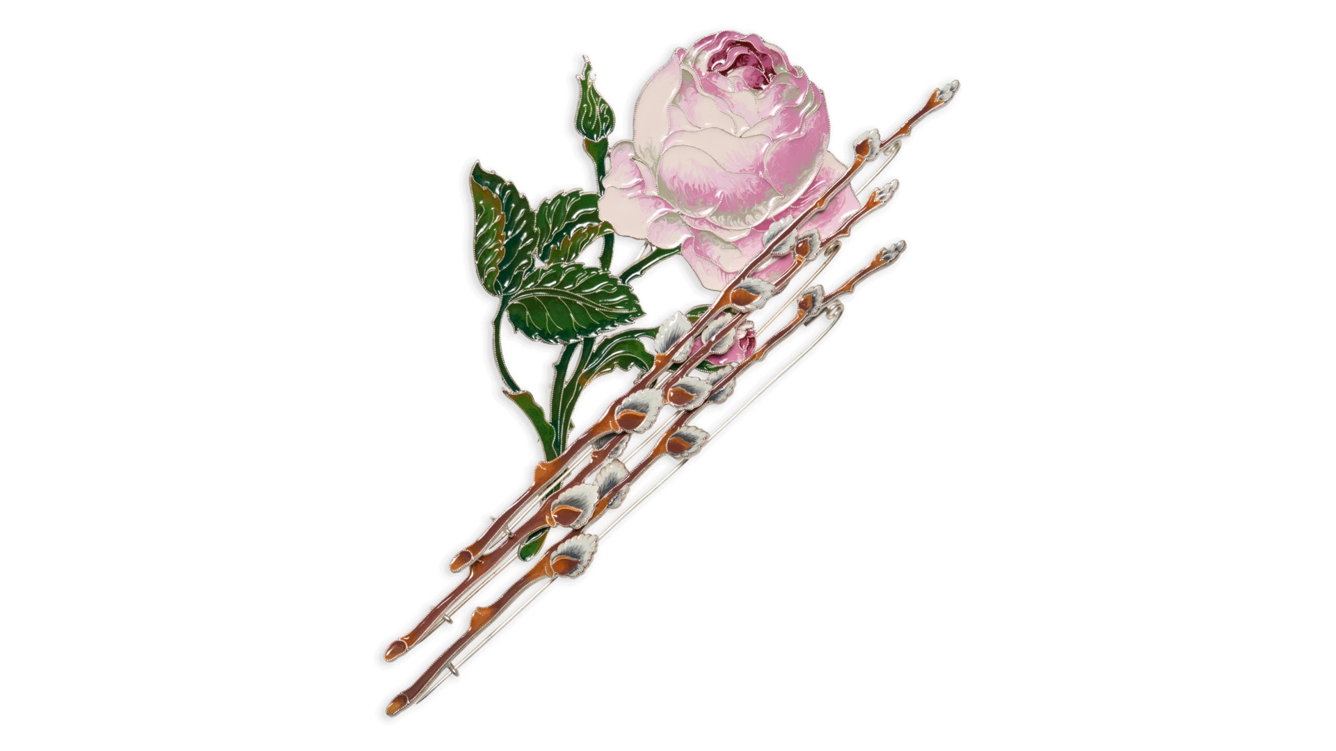 Брошь Русские самоцветы Верба 10,9 г, серебро 925