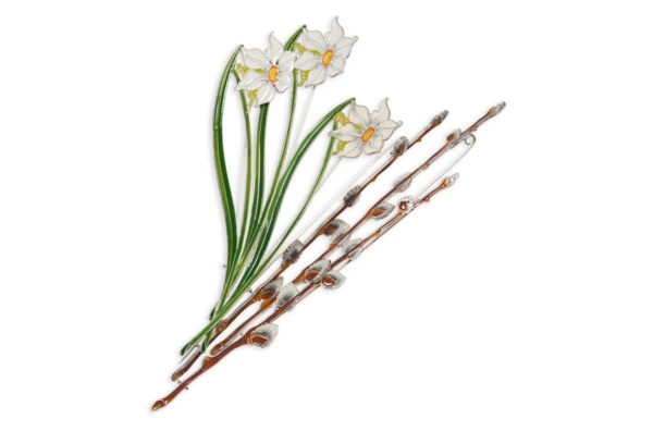 Брошь Русские самоцветы Верба 10,9 г, серебро 925