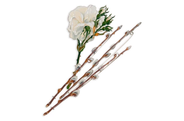 Брошь Русские самоцветы Верба 10,9 г, серебро 925