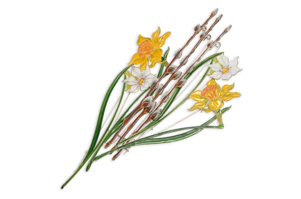 Брошь Русские самоцветы Верба 10,9 г, серебро 925