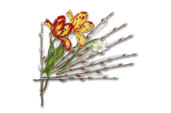 Брошь Русские самоцветы Верба 10,9 г, серебро 925