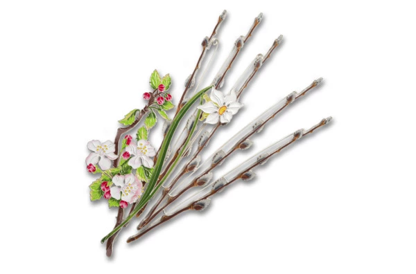 Брошь Русские самоцветы Верба 10,9 г, серебро 925