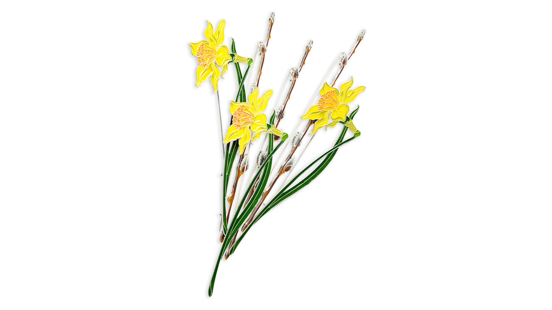 Брошь Русские самоцветы Верба 10,9 г, серебро 925