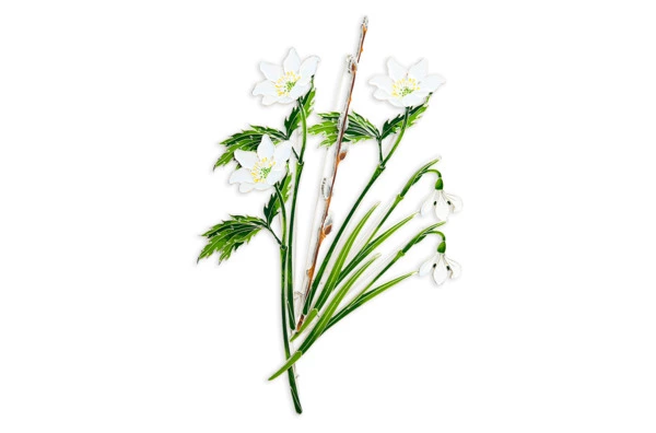 Брошь Русские самоцветы Верба 10,9 г, серебро 925