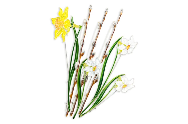 Брошь Русские самоцветы Верба 10,9 г, серебро 925