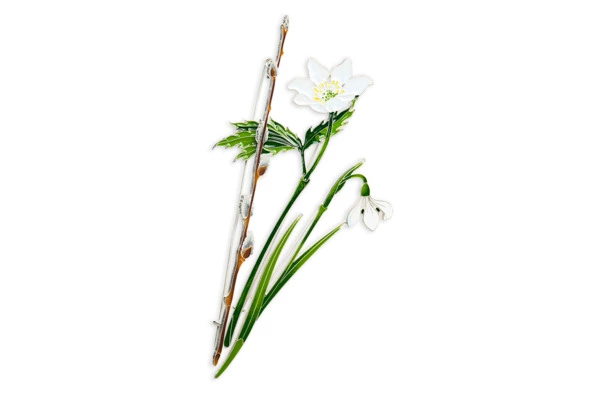 Брошь Русские самоцветы Верба 10,9 г, серебро 925