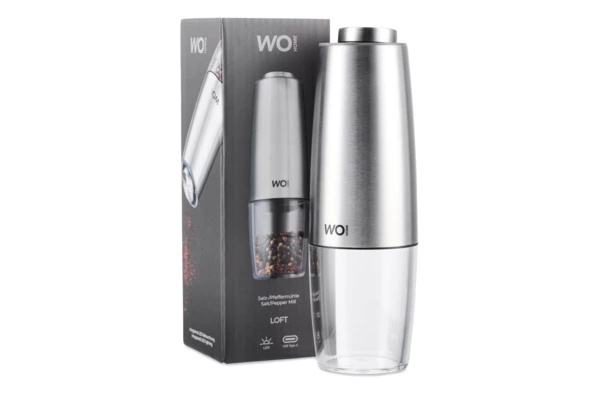 Мельница электрическая для соли и перца WO HOME Loft 19,5 см, подсветка, зарядка USB, п/к