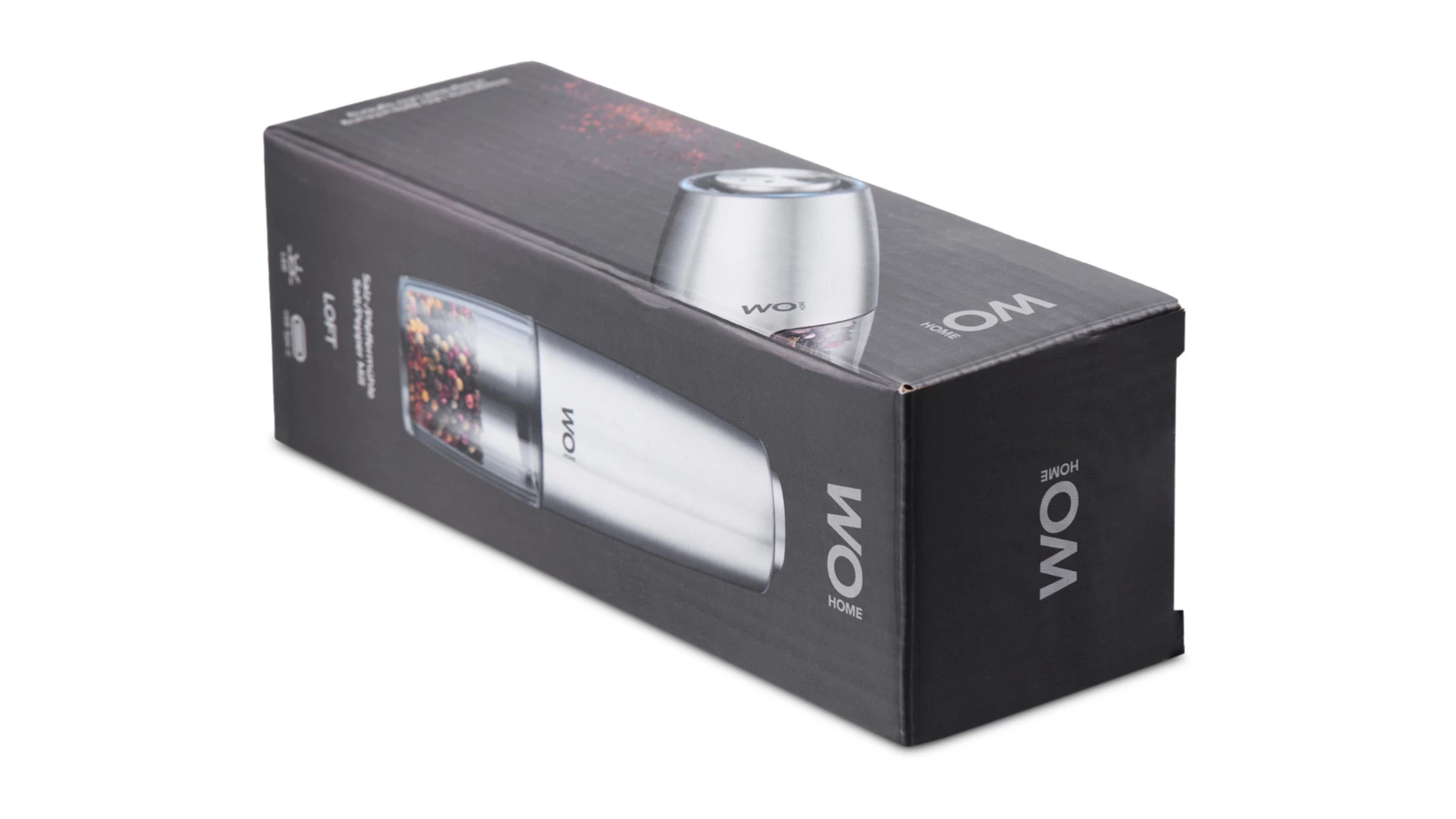 Мельница электрическая для соли и перца WO HOME Loft 19,5 см, подсветка, зарядка USB, п/к