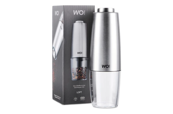 Мельница электрическая для соли и перца WO HOME Loft 19,5 см, подсветка, зарядка USB, п/к