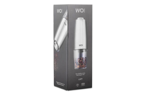 Мельница электрическая для соли и перца WO HOME Loft 19,5 см, подсветка, зарядка USB, п/к