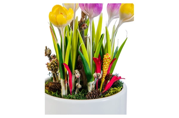 Крокусы из холодного фарфора, 9 шт, в белом керамическом кашпо