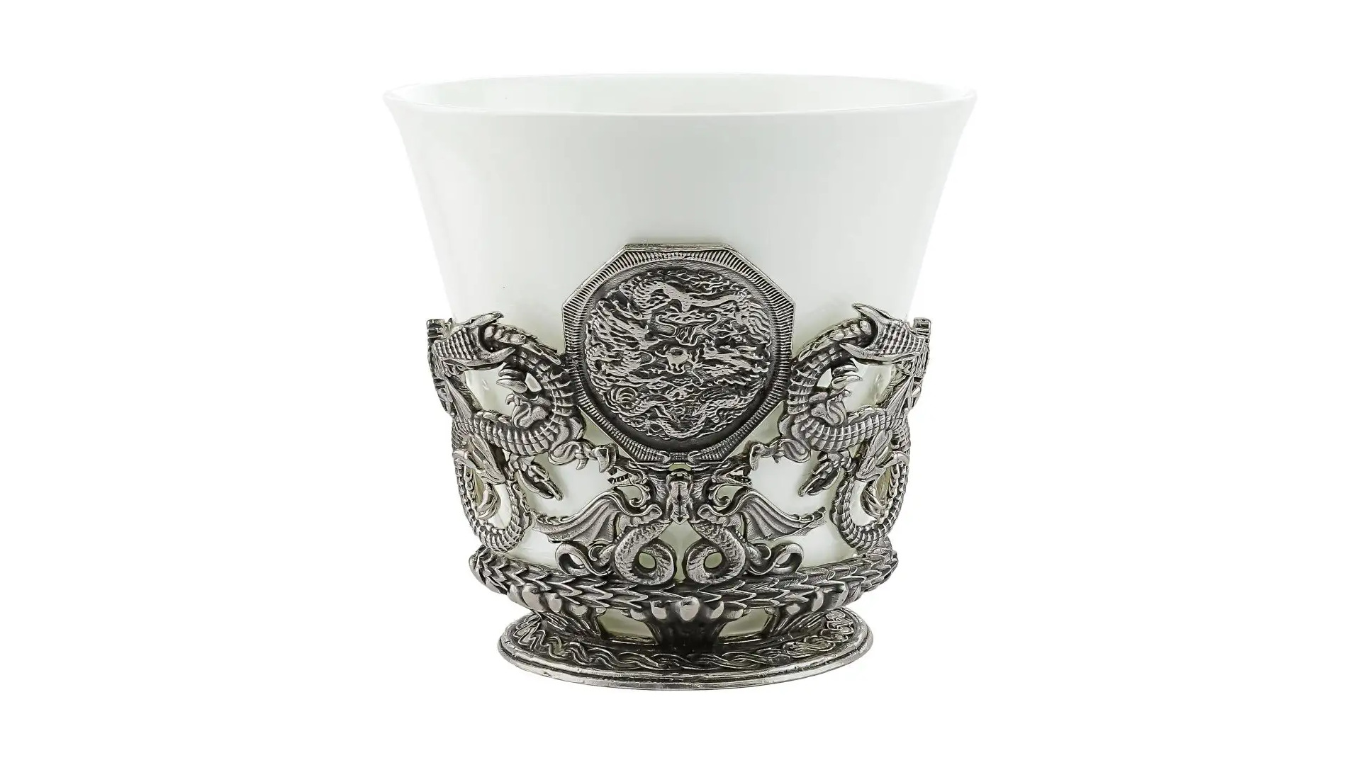 Чашка чайнaя Кольчугинский мельхиор Дракон, латунь, никелированная с чернью