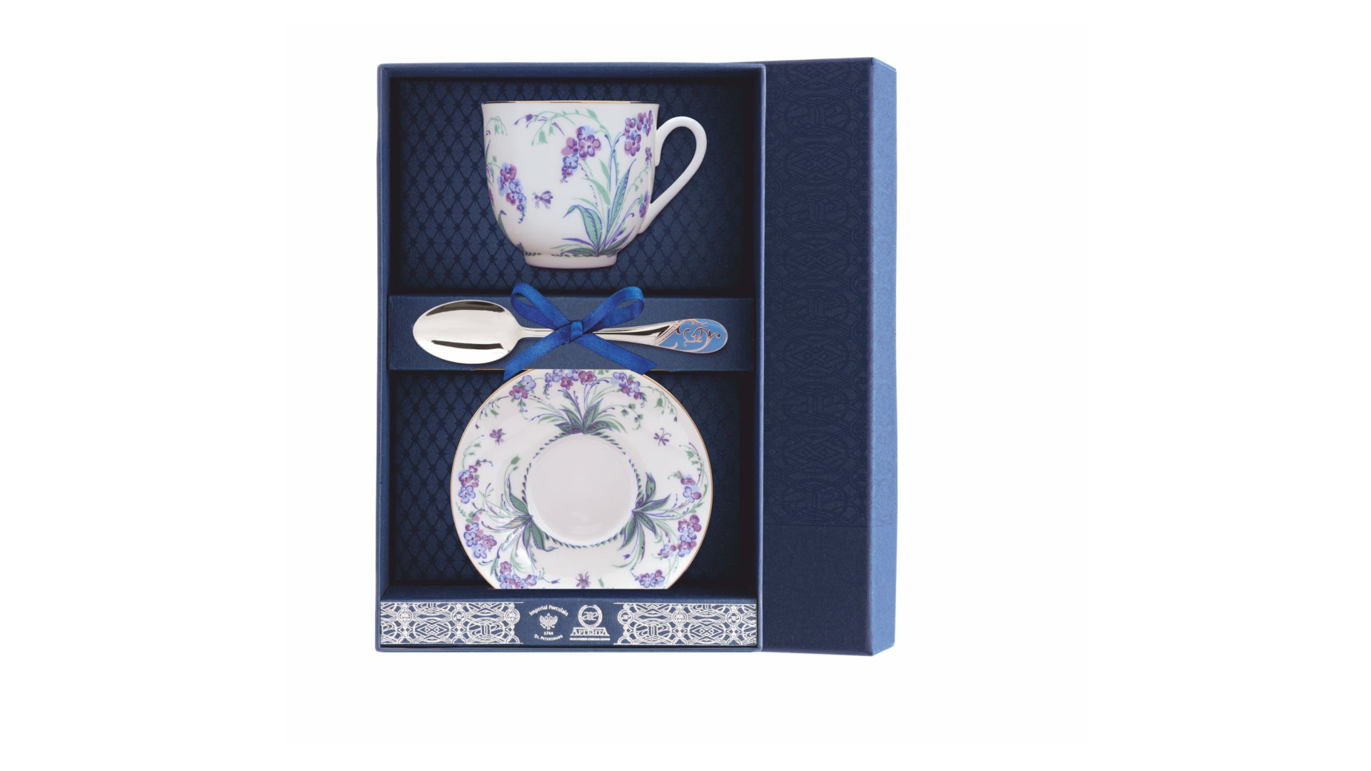 Набор чайный в футляре Аргента Ландыш Незабудки 22,04 г, 3 предмета, серебро 925