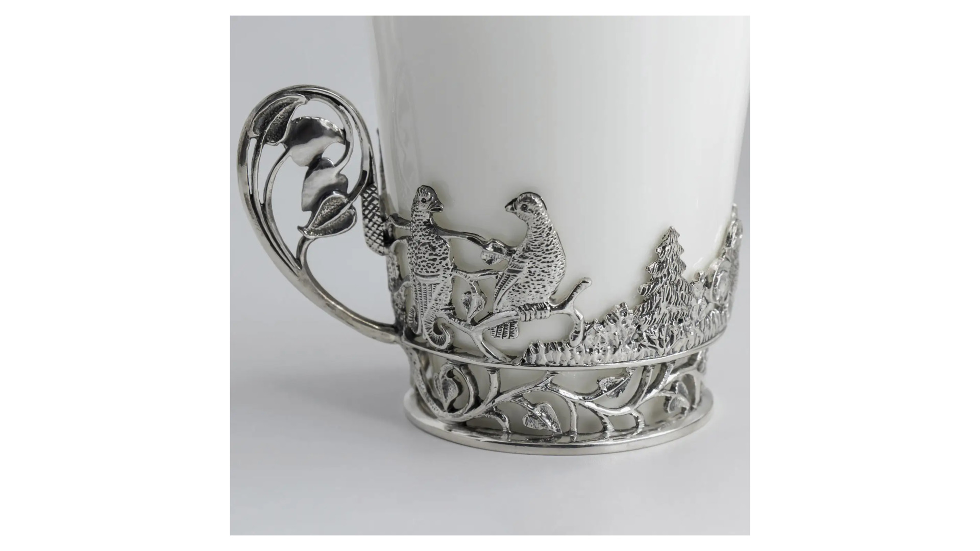 Набор чашек чайных с ложкми в футляре Аргента Тетерев 576,27 г, 12 предмета, серебро 925