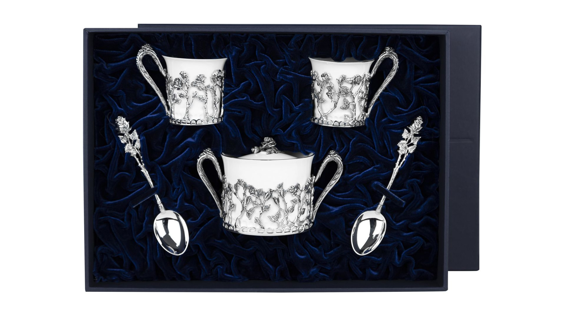 Набор для чая в футляре Аргента Розалия 5 предметов 336,19 г, серебро 925