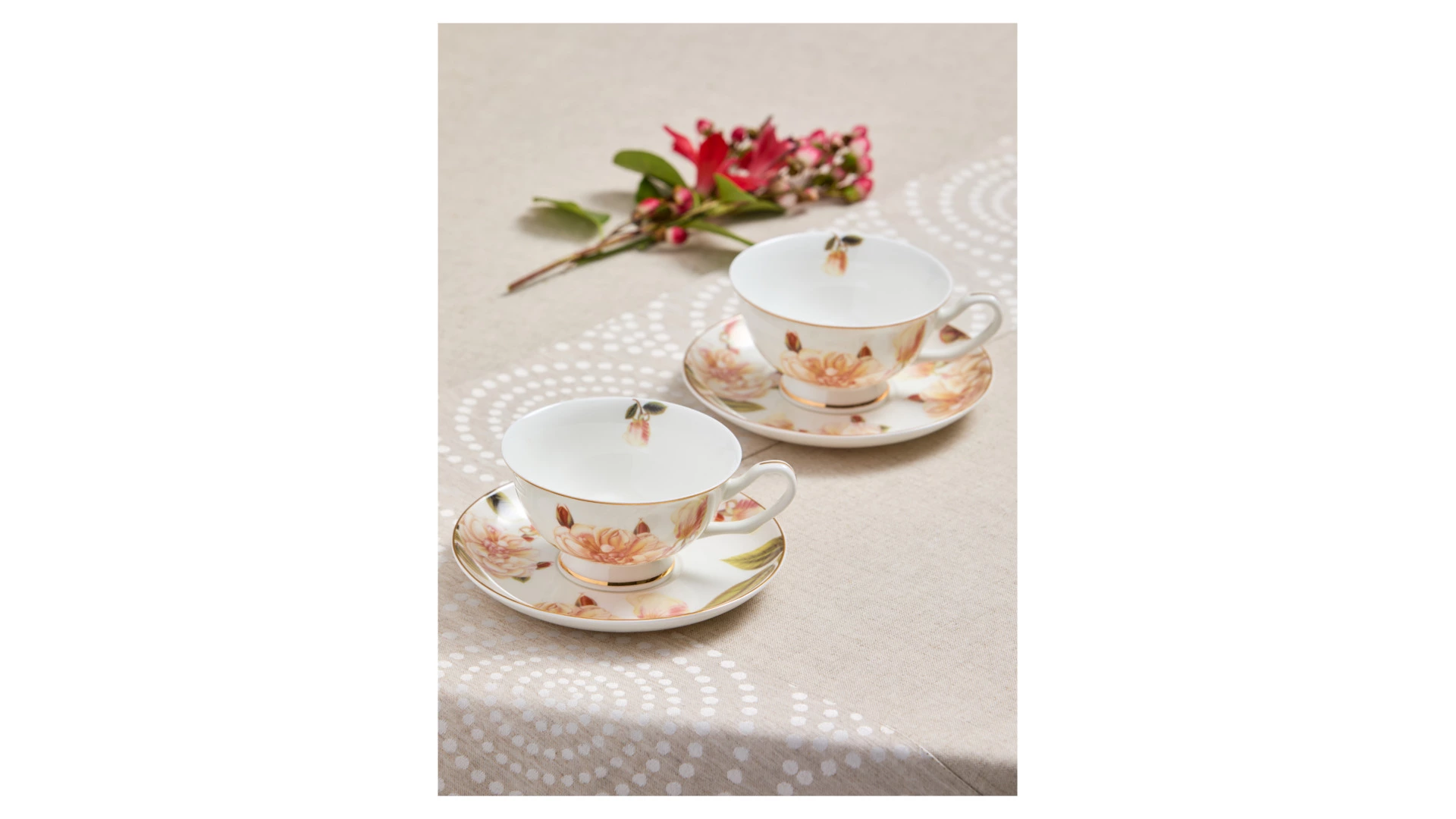 Набор чашек чайных с блюдцем Decor de table Флёр д'Ор 220 мл, 2 шт, фарфор костяной, п/к
