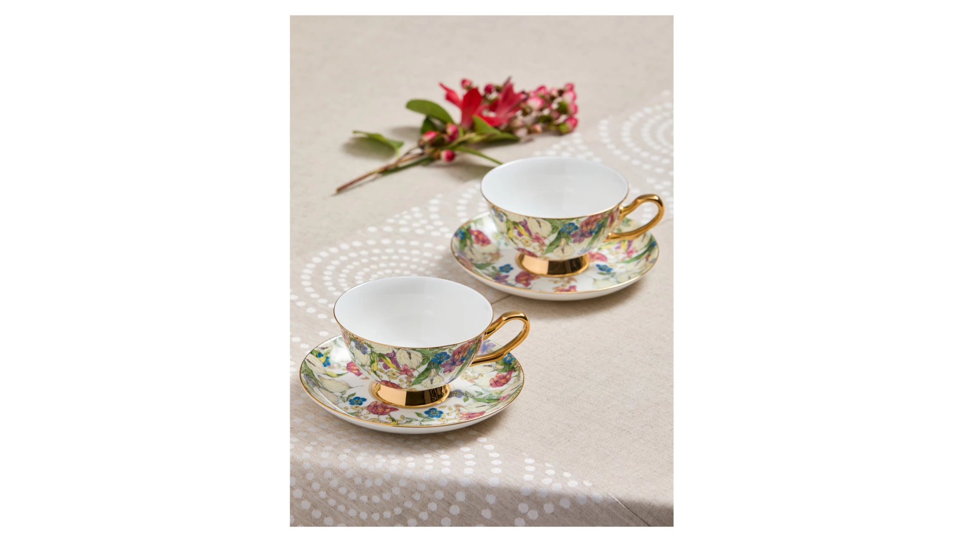 Набор чашек чайных с блюдцем Decor de table Флёр д'Ор 220 мл, 2 шт, фарфор костяной, п/к