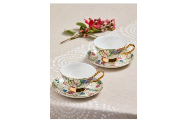 Набор чашек чайных с блюдцем Decor de table Флёр д'Ор 220 мл, 2 шт, фарфор костяной, п/к
