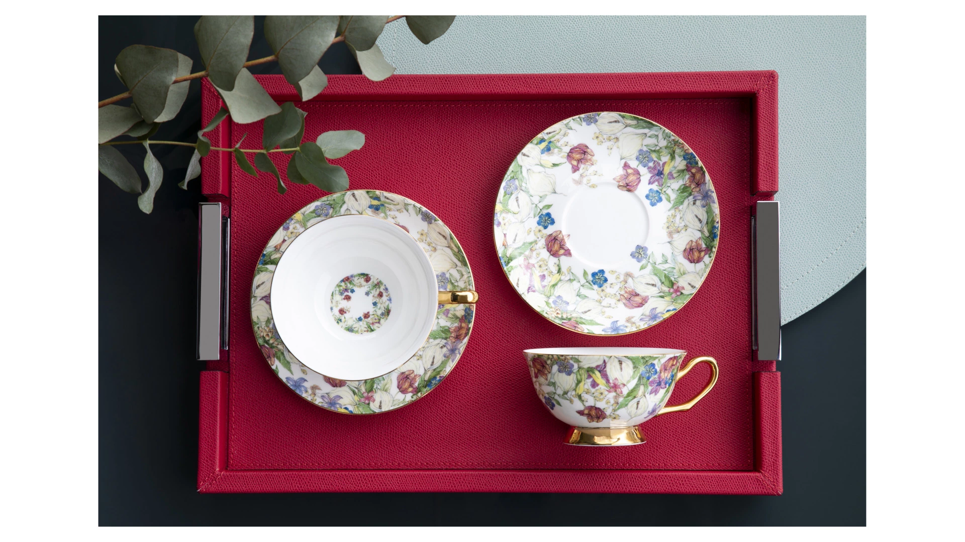 Набор чашек чайных с блюдцем Decor de table Флёр д'Ор 220 мл, 2 шт, фарфор костяной, п/к
