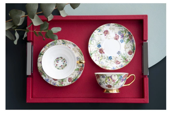 Набор чашек чайных с блюдцем Decor de table Флёр д'Ор 220 мл, 2 шт, фарфор костяной, п/к