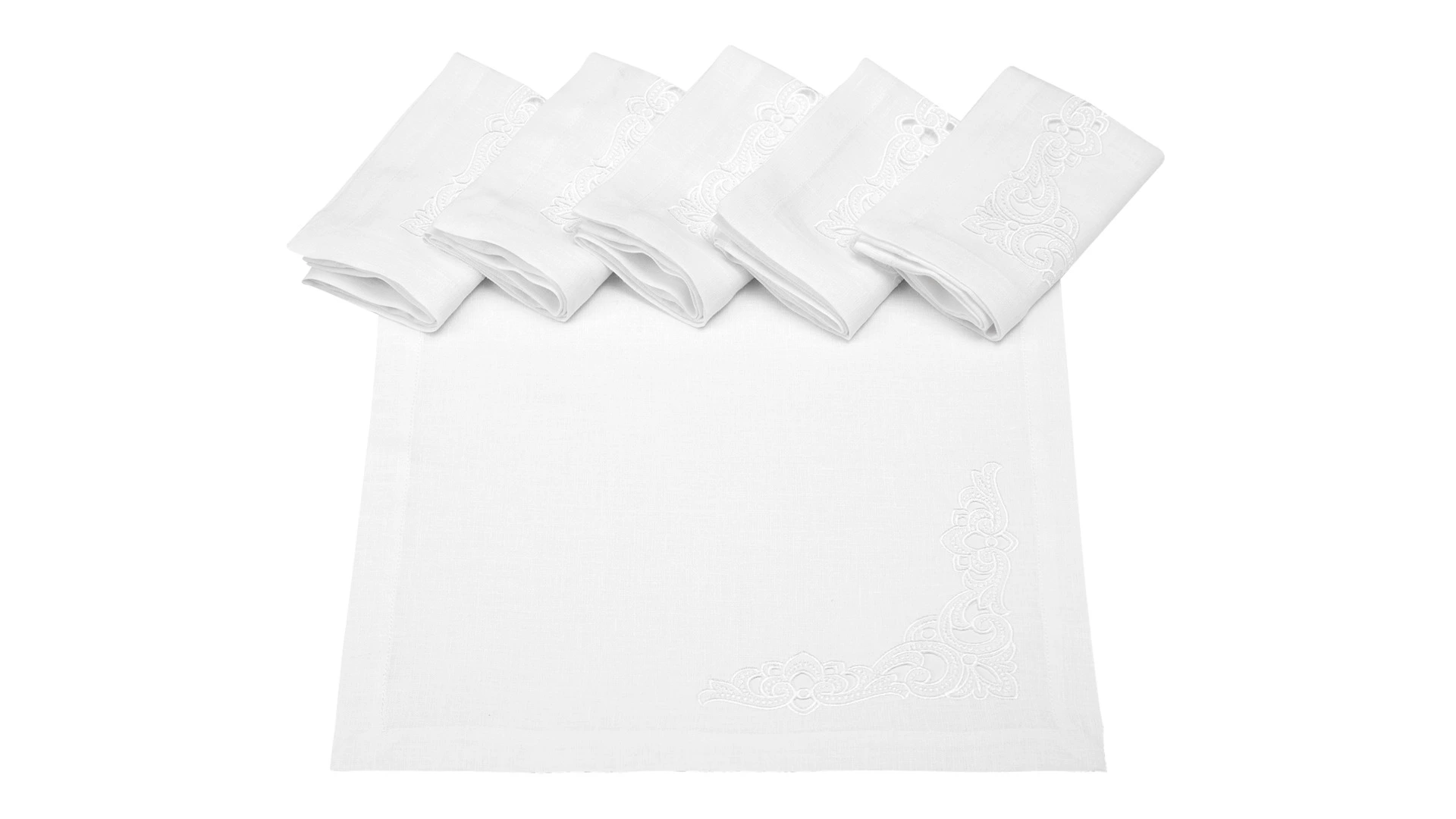 Набор салфеток подстановочных с вышивкой Венизное кружево Ришелье 40х40 см, 6 шт, лен, белый,  п/к