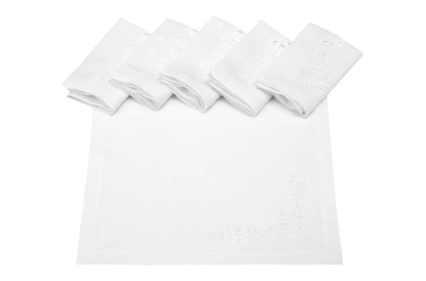 Набор салфеток подстановочных с вышивкой Венизное кружево Ришелье 40х40 см, 6 шт, лен, белый,  п/к