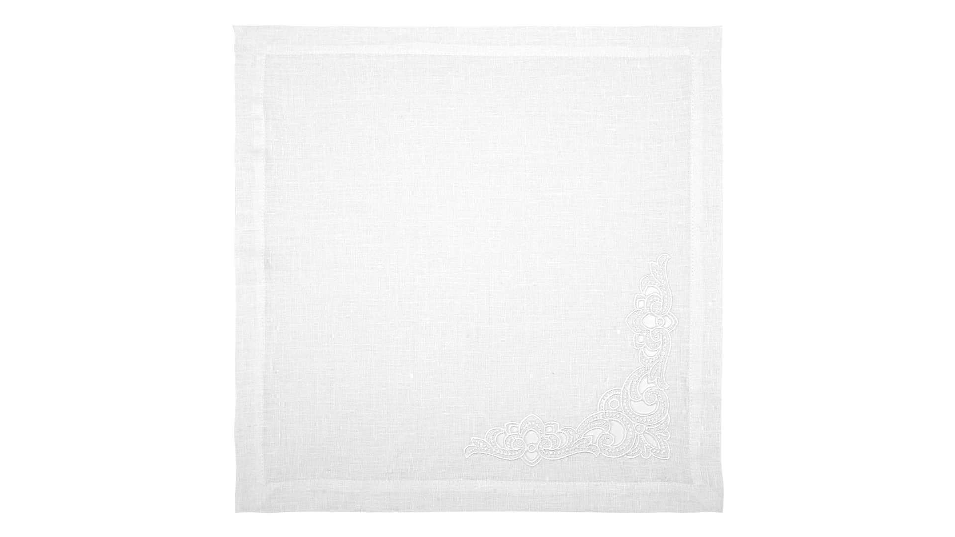 Набор салфеток подстановочных с вышивкой Венизное кружево Ришелье 40х40 см, 6 шт, лен, белый,  п/к