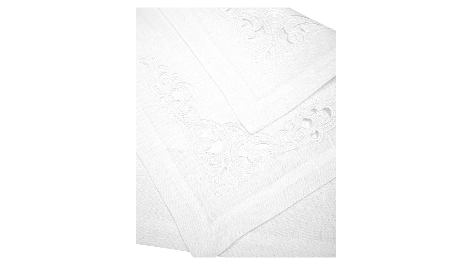 Набор салфеток подстановочных с вышивкой Венизное кружево Ришелье 40х40 см, 6 шт, лен, белый,  п/к