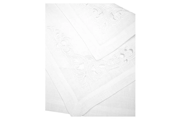 Набор салфеток подстановочных с вышивкой Венизное кружево Ришелье 40х40 см, 6 шт, лен, белый,  п/к