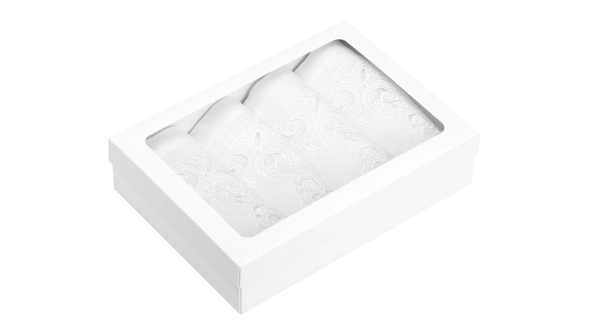 Набор салфеток подстановочных с вышивкой Венизное кружево Ришелье 40х40 см, 6 шт, лен, белый,  п/к