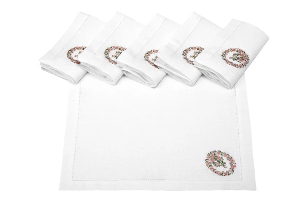 Набор салфеток сервировочных Венизное кружево Розовый венок 40х40 см, 6 шт, лен, белый, п/к