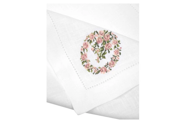 Набор салфеток сервировочных Венизное кружево Розовый венок 40х40 см, 6 шт, лен, белый, п/к