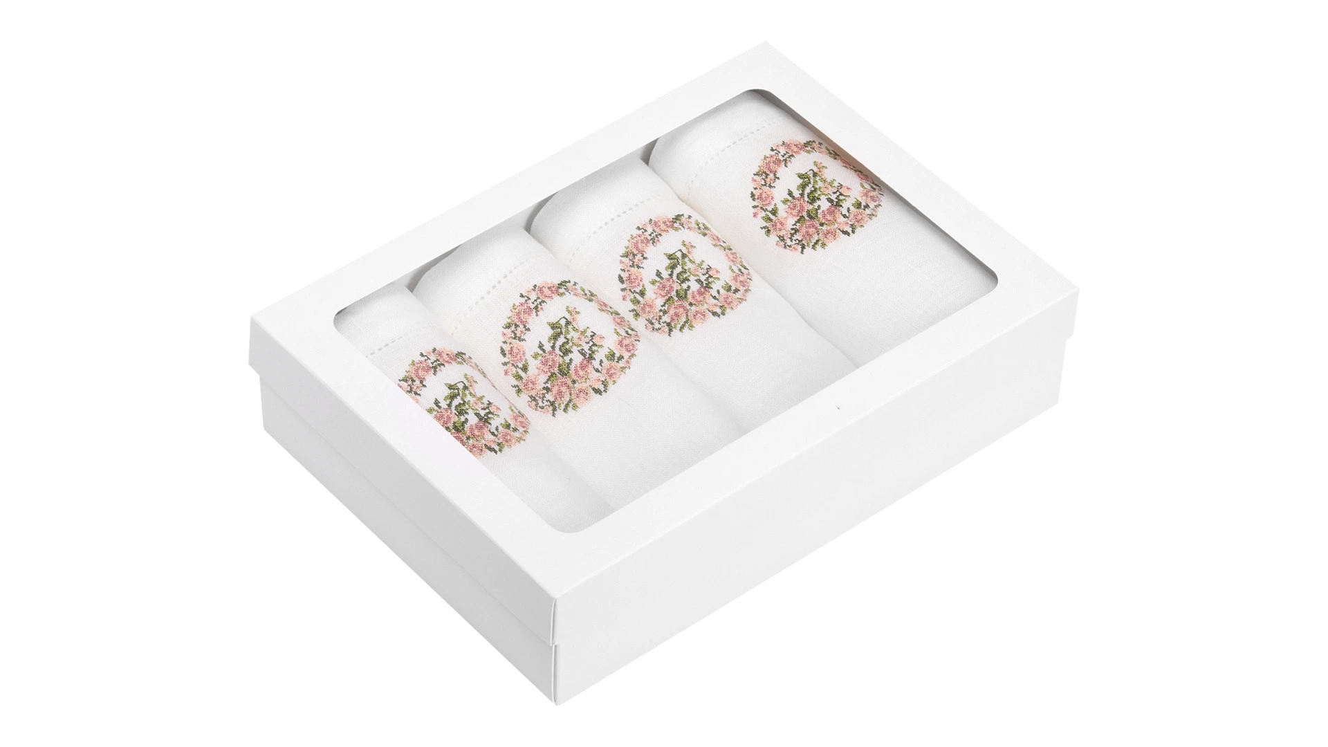 Набор салфеток сервировочных Венизное кружево Розовый венок 40х40 см, 6 шт, лен, белый, п/к