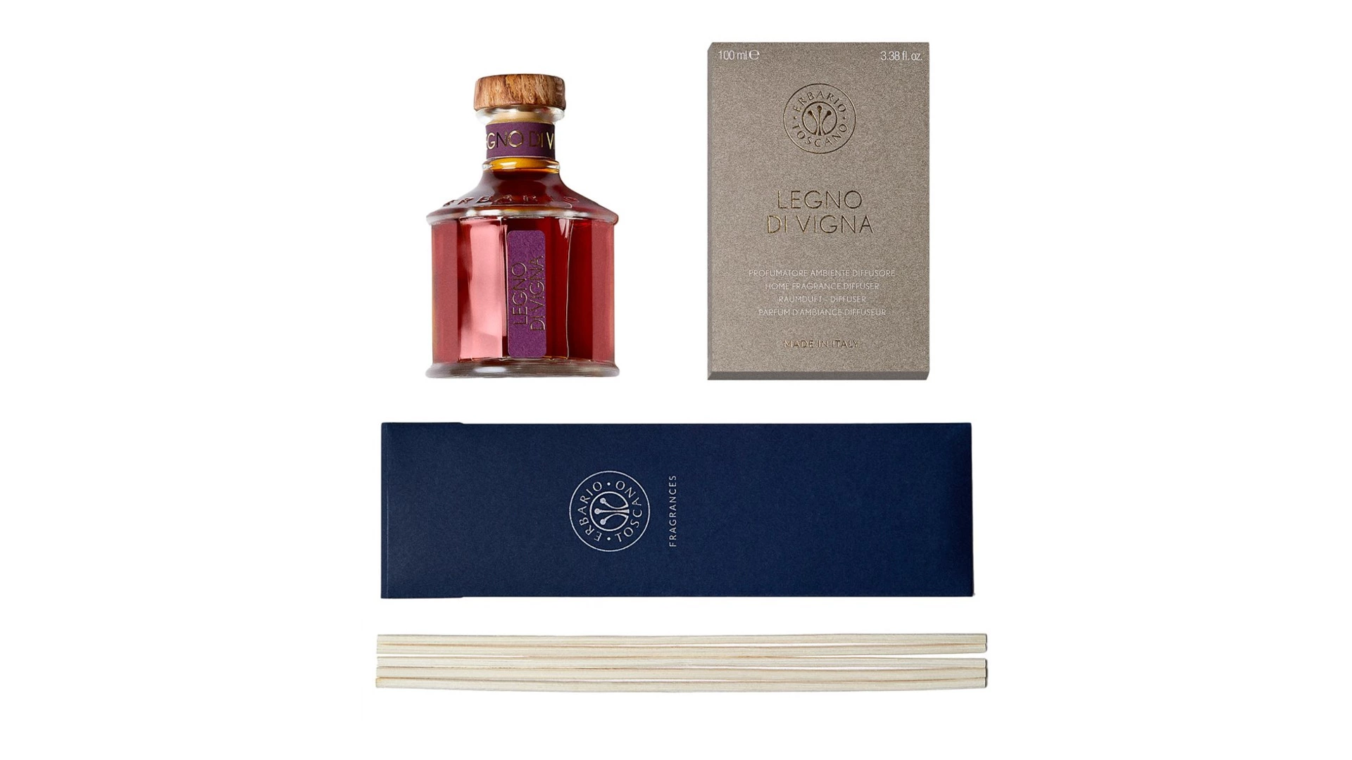 Диффузор Erbario Legno Di Vigna Виноградная Лоза 100 мл, бордовый, стекло, п/к