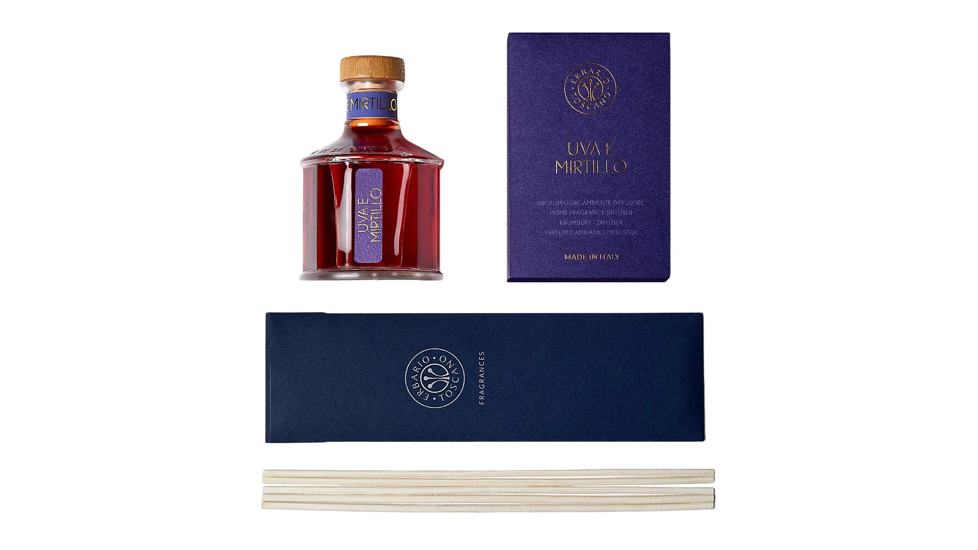 Диффузор Erbario Uva E Mirtillo Виноград И Черника 250 мл, стекло, бордовый, п/к