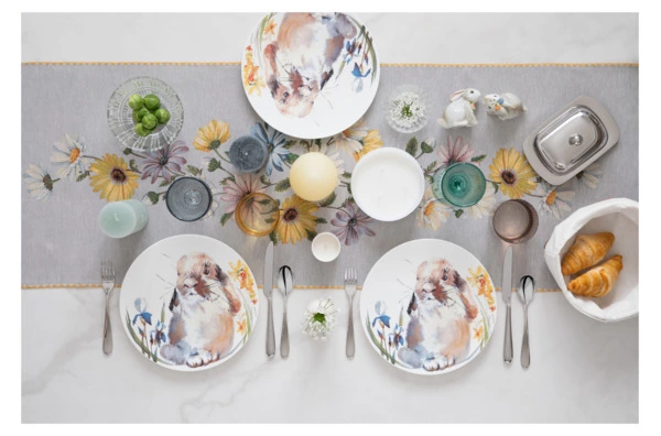 Тарелка обеденная углубленная Mix&Match Синергия Пасхальный кролик 27 см, фарфор костяной