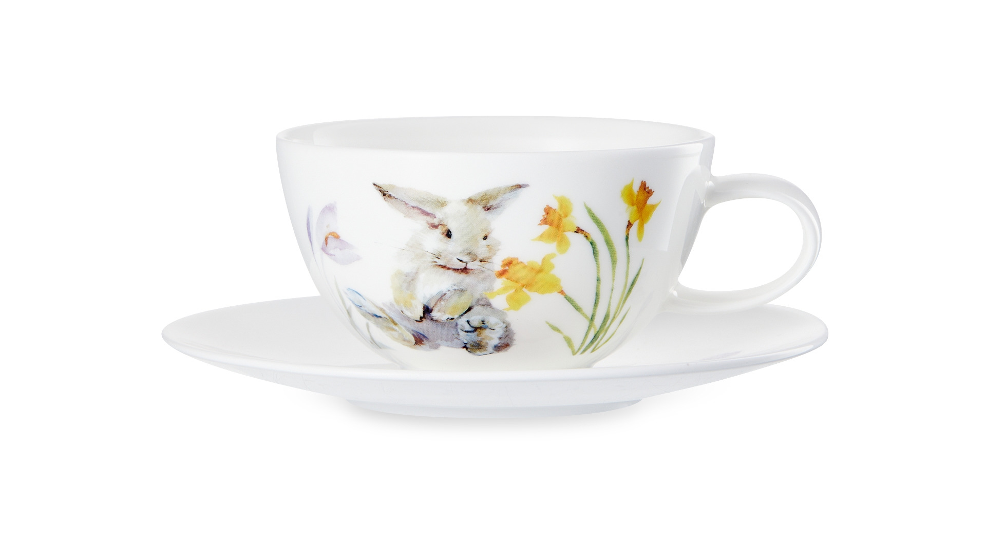 Чашка чайная с блюдцем Mix&Match Синергия Пасхальный кролик 250 мл, белый декор, фарфор костяной