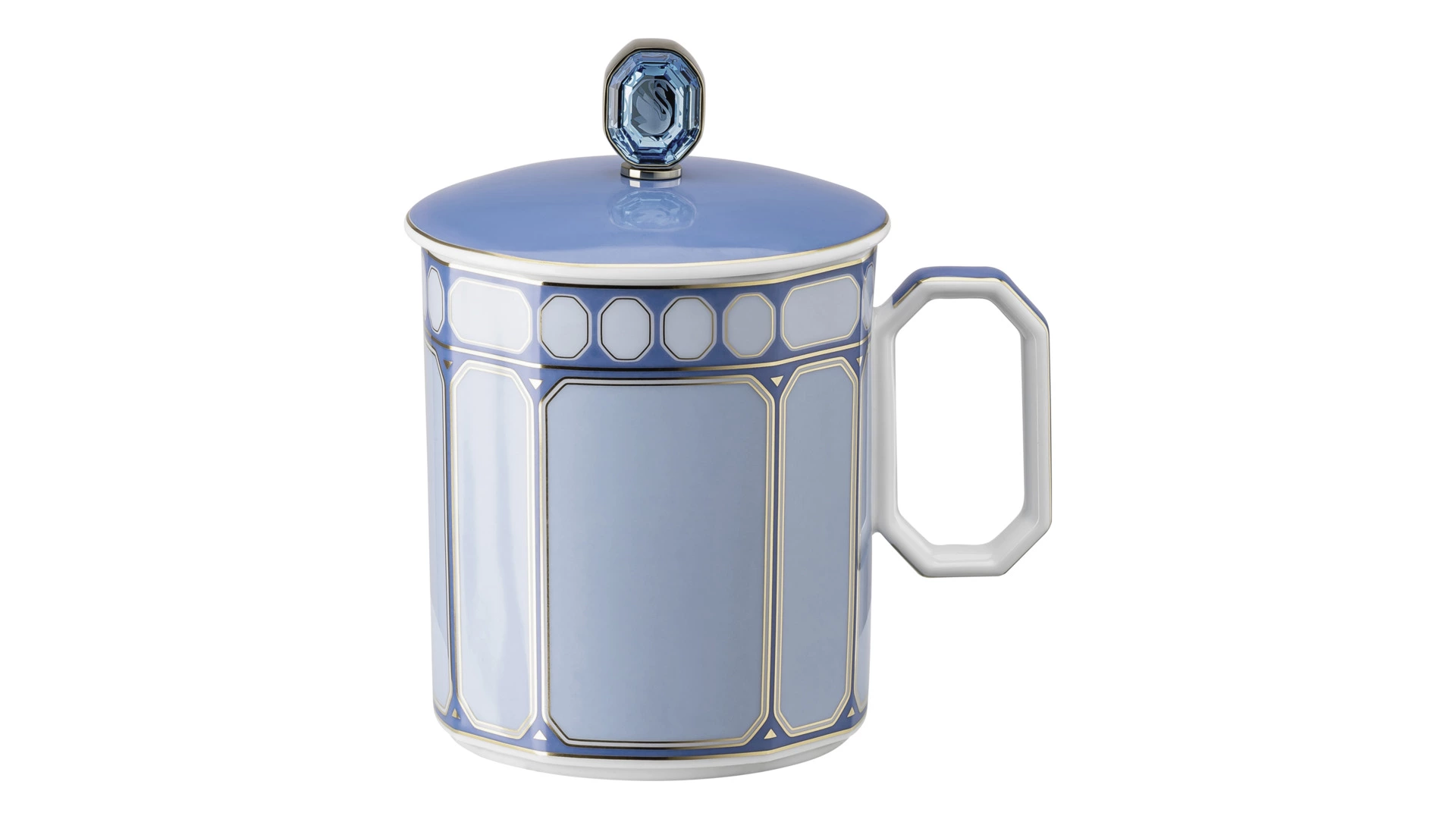Кружка с крышкой Rosenthal Swarovski Сигнум 390 мл, фарфор, голубая