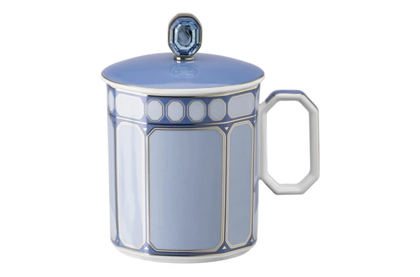 Кружка с крышкой Rosenthal Swarovski Сигнум 390 мл, фарфор, голубая