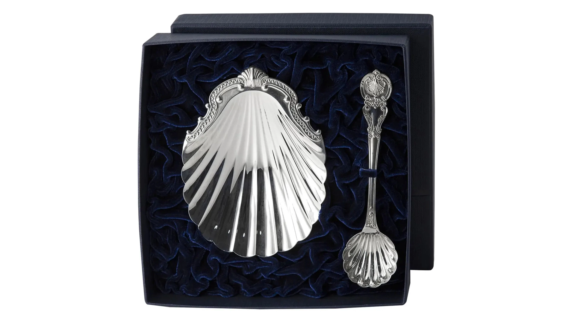 Икорница с ложкой в футляре АргентА Волна 135,7 г, 2 предмета, серебро 925
