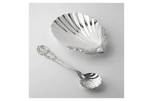 Икорница с ложкой в футляре АргентА Волна 135,7 г, 2 предмета, серебро 925
