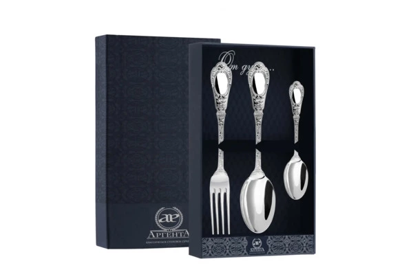 Набор столовых приборов в футляре АргентА Фамильный 229,39 г 3 предмета, серебро 925