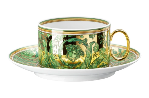 Чашка чайная с блюдцем Rosenthal Versace Медуза Диадема зеленая 200 мл, фарфор