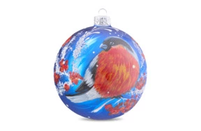 Игрушка елочная шар Bartosh Зимний снегирь 10 см, стекло, п/к