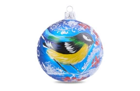 Игрушка елочная шар Bartosh Зимняя синичка 10 см, стекло, п/к