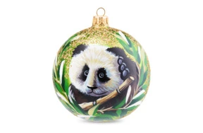 Игрушка елочная шар Bartosh Панда и бамбук на зеленом 10 см, стекло, п/к