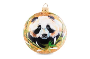Игрушка елочная шар Bartosh Панда и бамбук на золотом 10 см, стекло, п/к