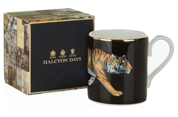 Кружка Halcyon Days Дикая природа Тигр 350 мл, черная, фарфор