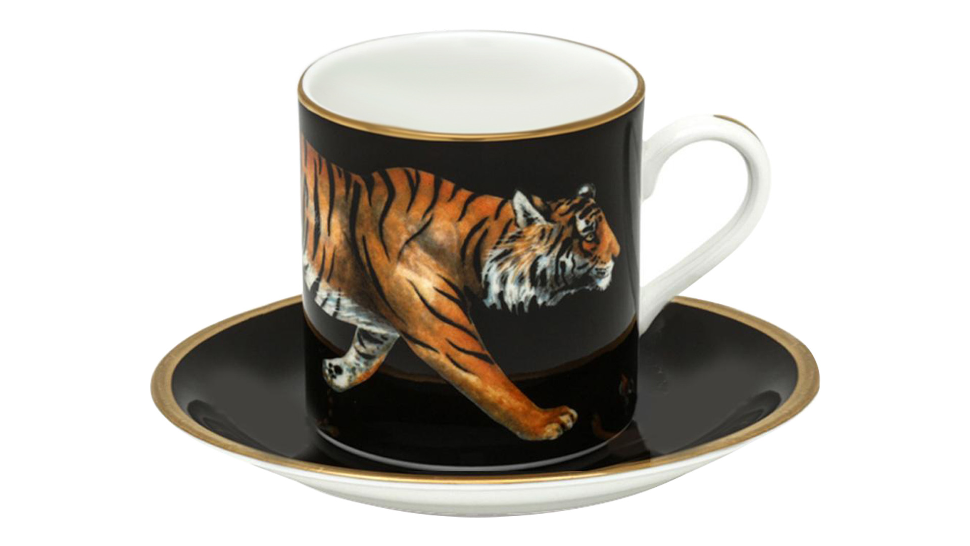 Чашка кофейная с блюдцем Halcyon Days Дикая природа Тигр 180 мл, черная, фарфор
